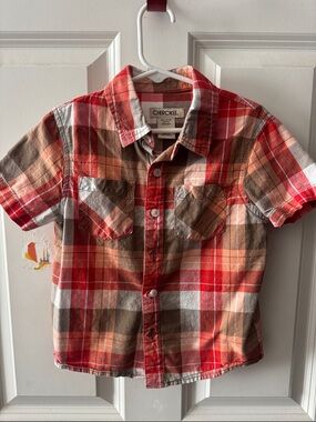 Cherokee Red Brown Plaid Short-Sleeve Button-Up Shirt